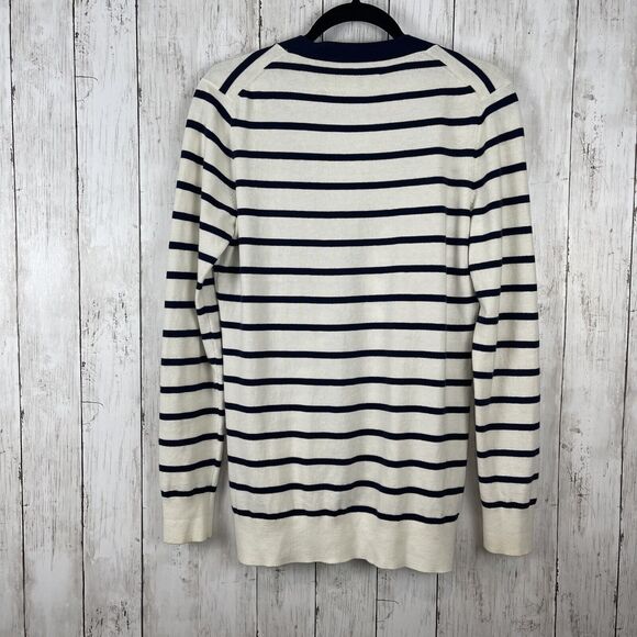 C Wonder Cardigan Sweater Small Blue White Stripe V-neck Preppy Nautical Coastal - Picture 7 of 9